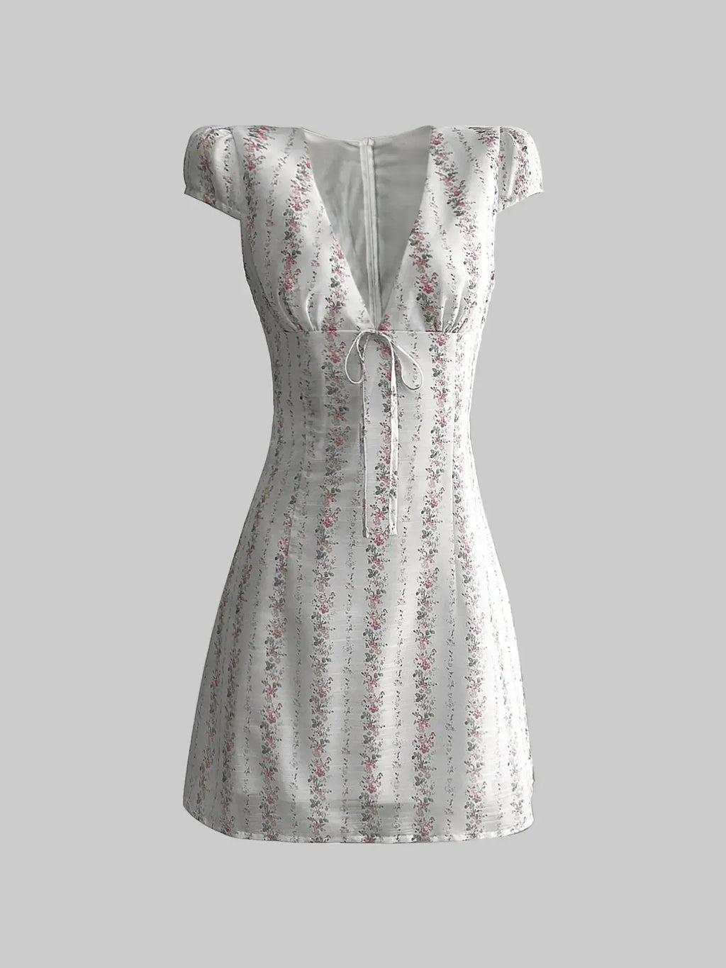 Floral Tie-Front Deep V-Neck Mini Dress