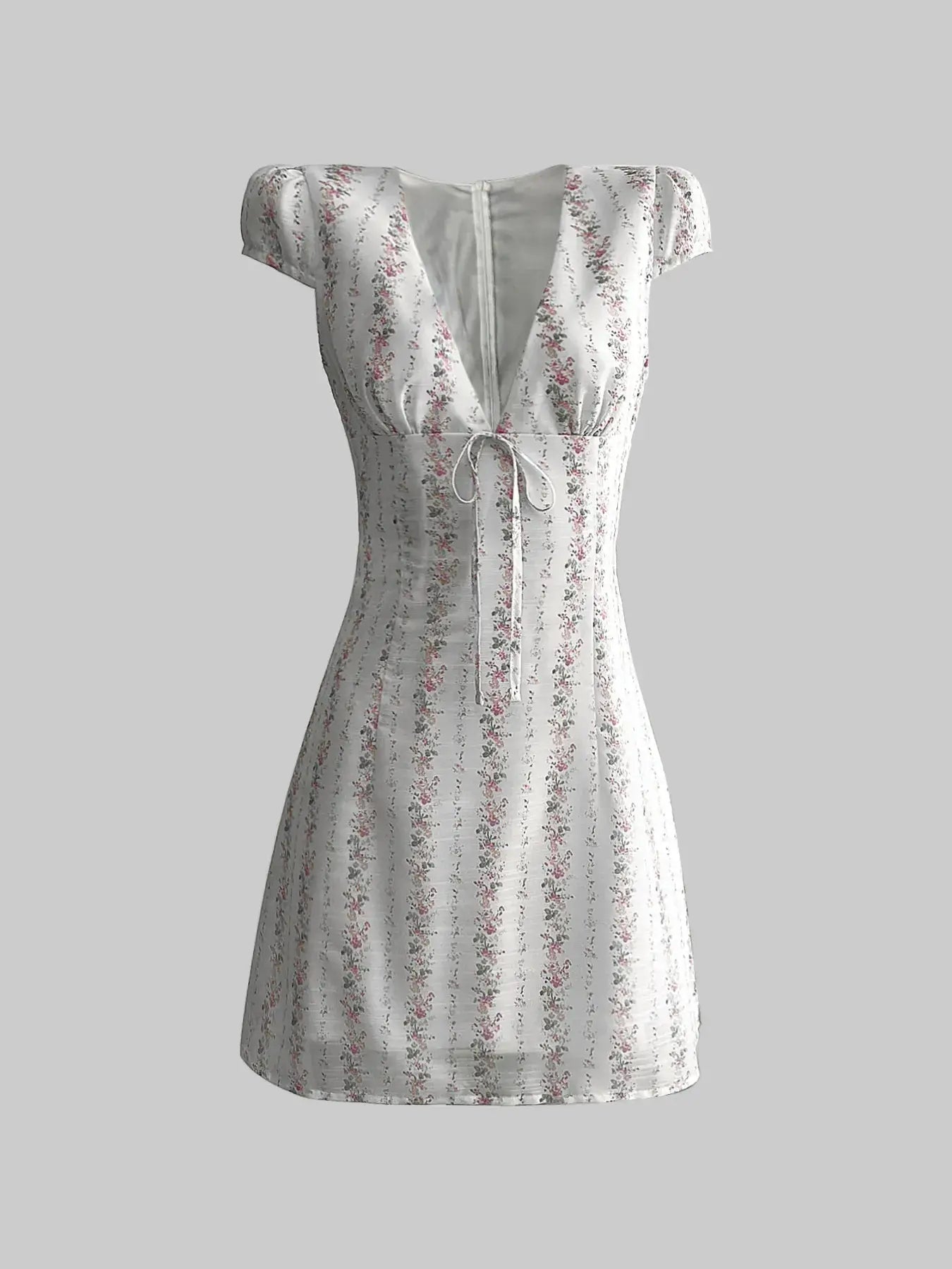 Floral Tie-Front Deep V-Neck Mini Dress