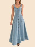 Susi - A-Linien Jeanskleid mit Knopfleiste, tailliert und ausgestelltem Rockteil in zeitlosem Denim-Look.