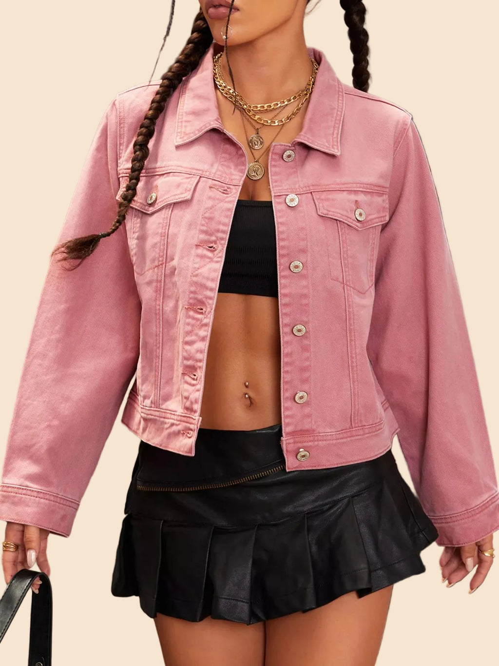Leonie - Denim Jacke in Pastell-Rosa mit Knopfverschluss für trendige Frühlingsoutfits