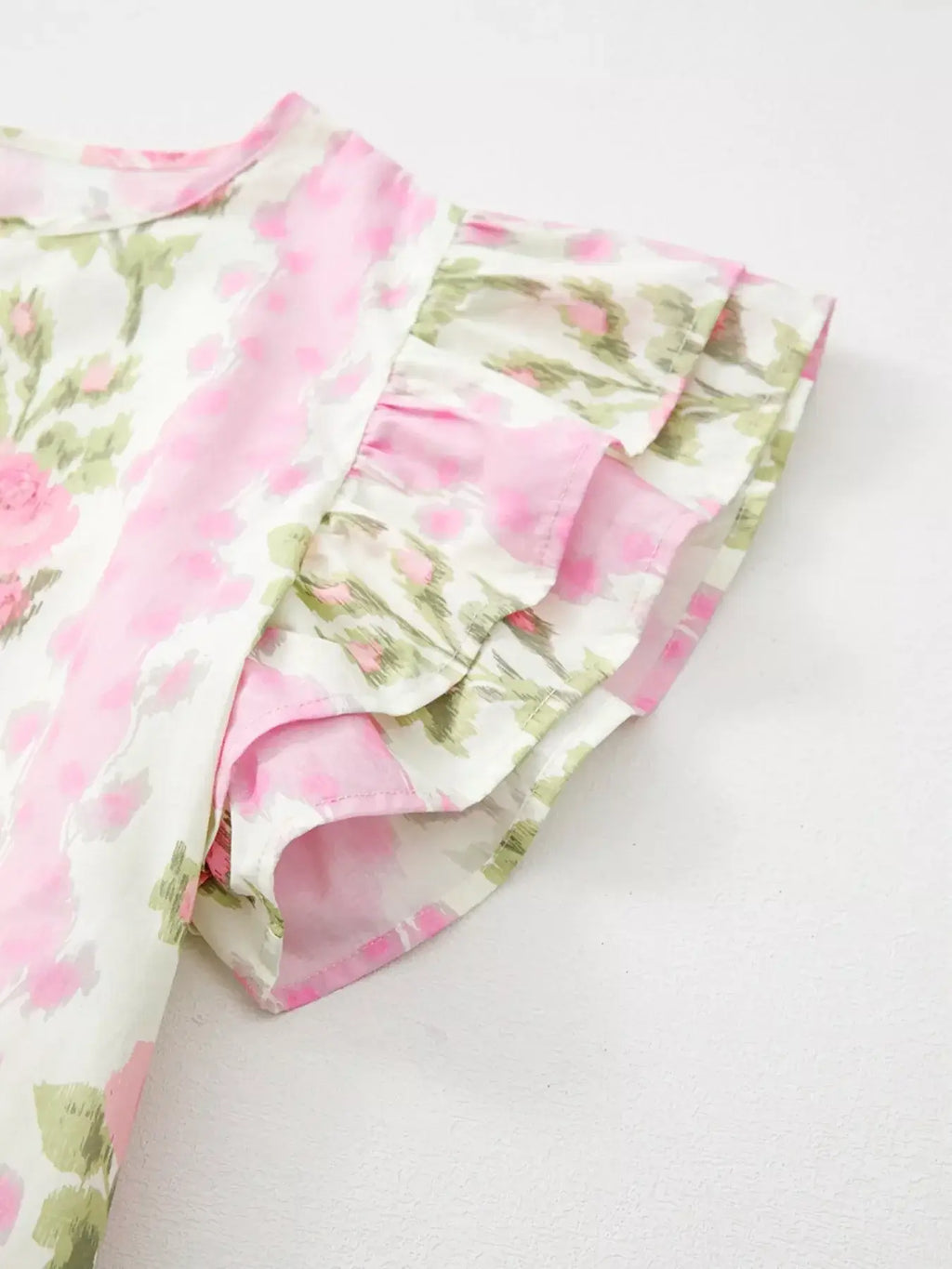 Florale Baumwoll-Rüschenbluse