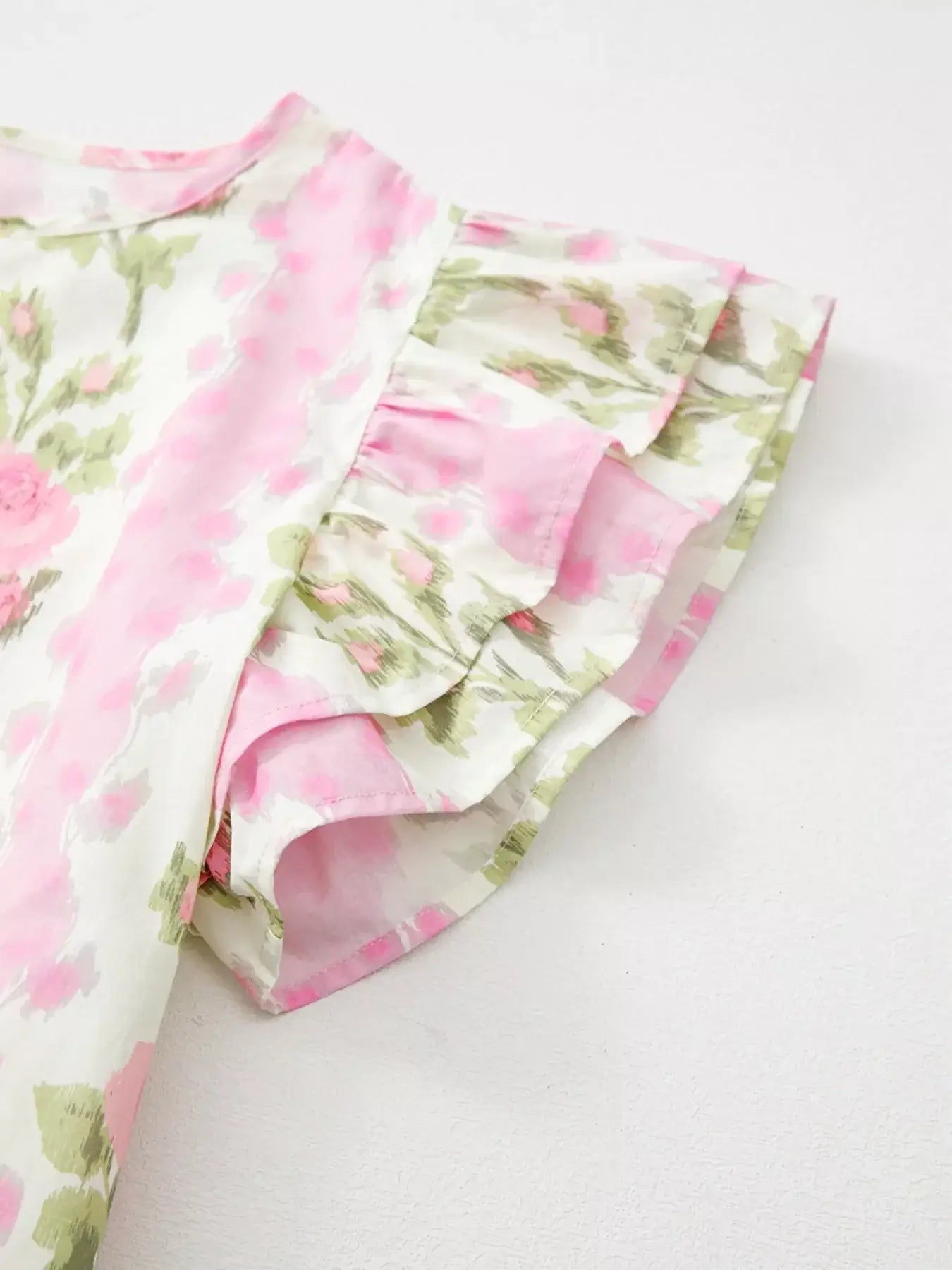 Florale Baumwoll-Rüschenbluse