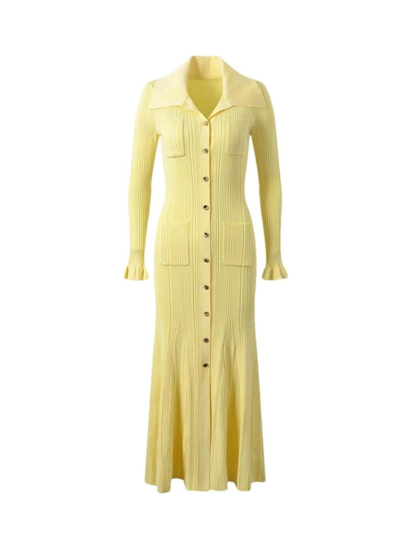 Butter Yellow Maxi-Kleid gerippt