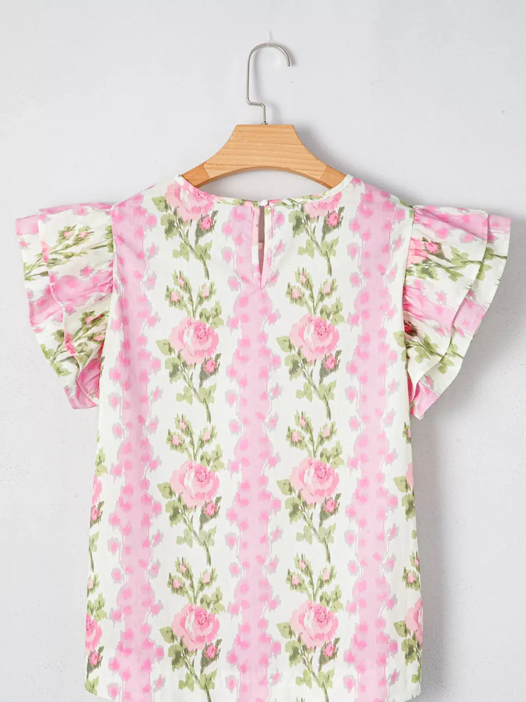 Florale Baumwoll-Rüschenbluse Veloralux florale Baumwollbluse Detailansicht 100% Baumwolle Blumenmuster