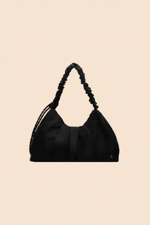 Schwarze Schultertasche mit weicher Form und gerafftem Tragegriff
