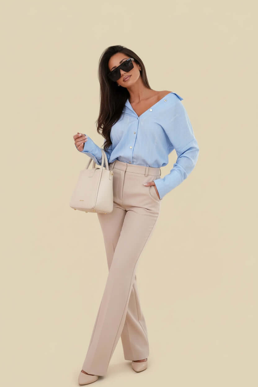  Hellblaues Oversize Hemd für Damen – Lässige Langarm Bluse in Pastellblau