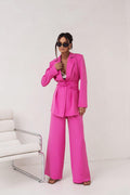  Modischer Damen Zweiteiler in kräftigem Pink – Elegantes Set aus weiter Hose und passendem Oberteil