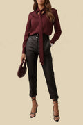 Elegante schwarze Damen Hose in Leder-Optik – Eng anliegende High Waist Hose für ein schickes Outfit
