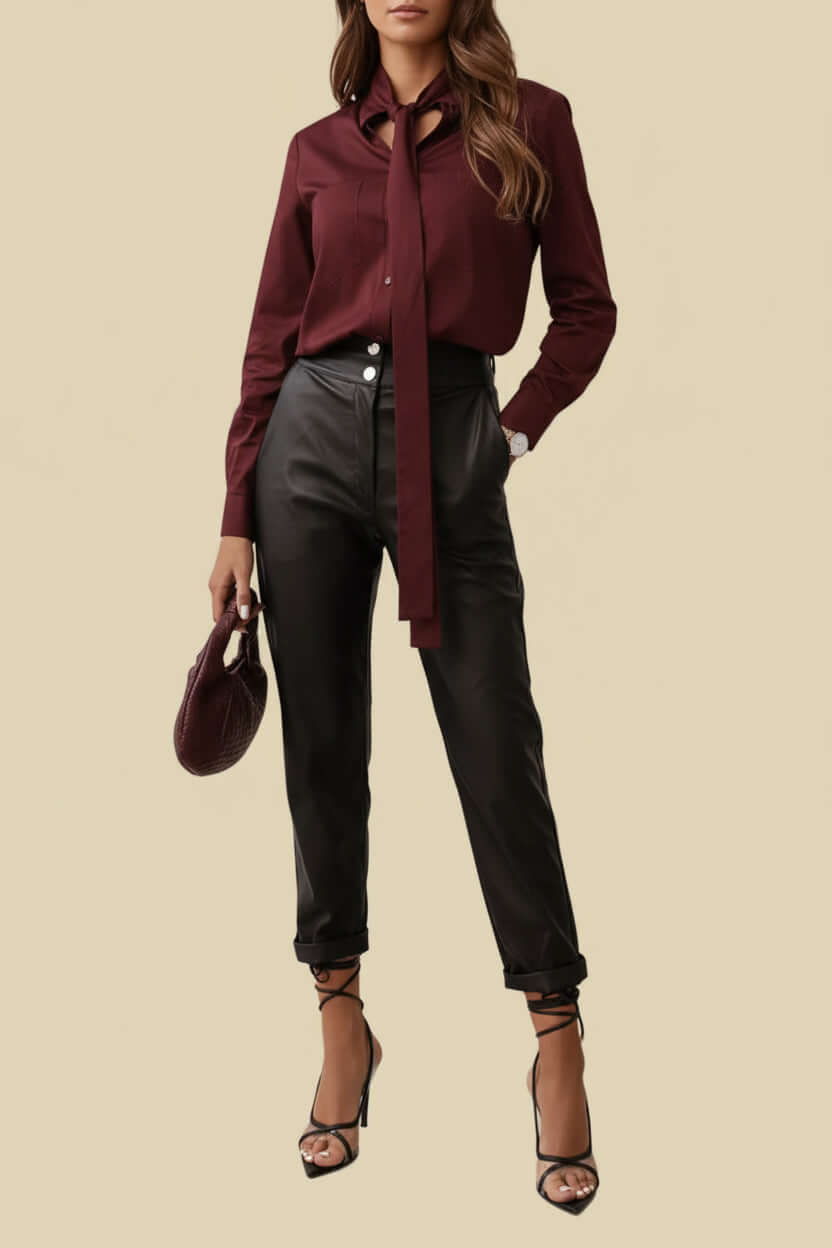 Elegante schwarze Damen Hose in Leder-Optik – Eng anliegende High Waist Hose für ein schickes Outfit