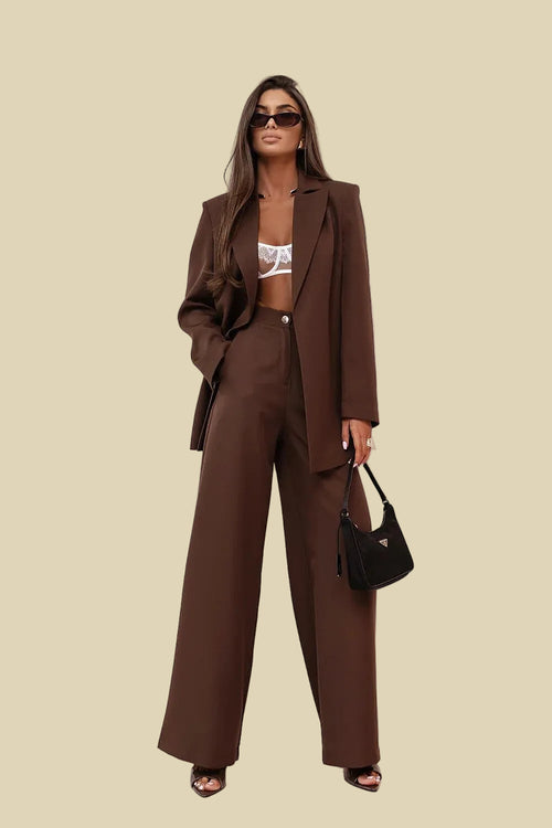  Dunkelbrauner Zweiteiler für Frauen – Stilvolles Hosen-Set für einen eleganten Auftritt
