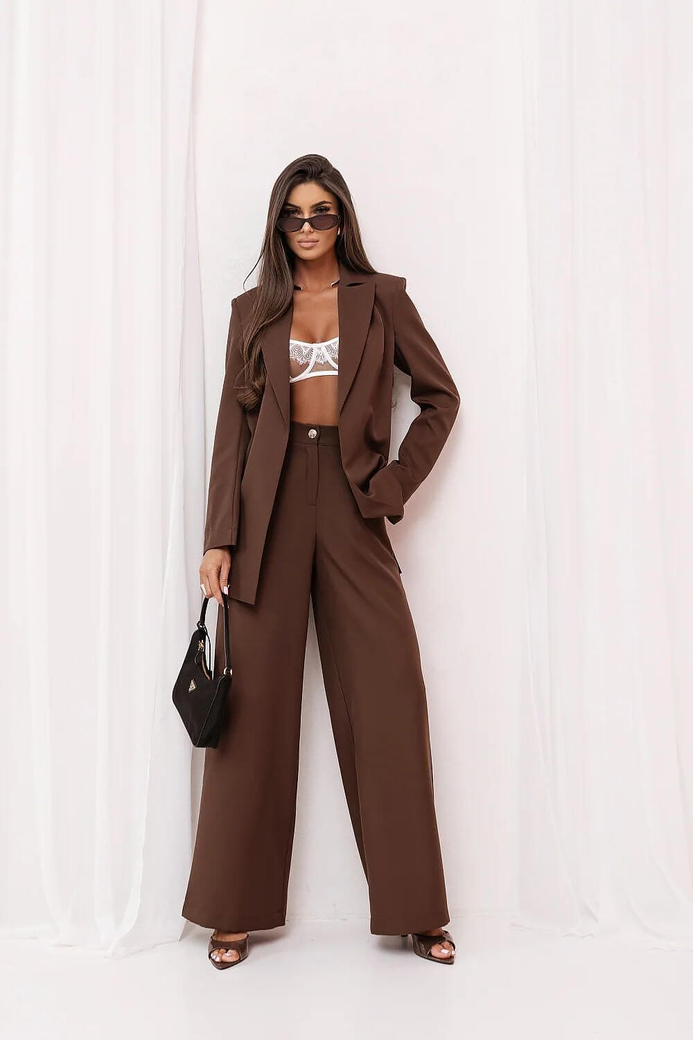  Schickes Set in Schokobraun – Zweiteiliges Damen-Outfit mit weiter Hose – Veloralux Fashion