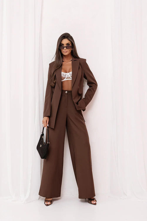  Schickes Set in Schokobraun – Zweiteiliges Damen-Outfit mit weiter Hose – Veloralux Fashion
