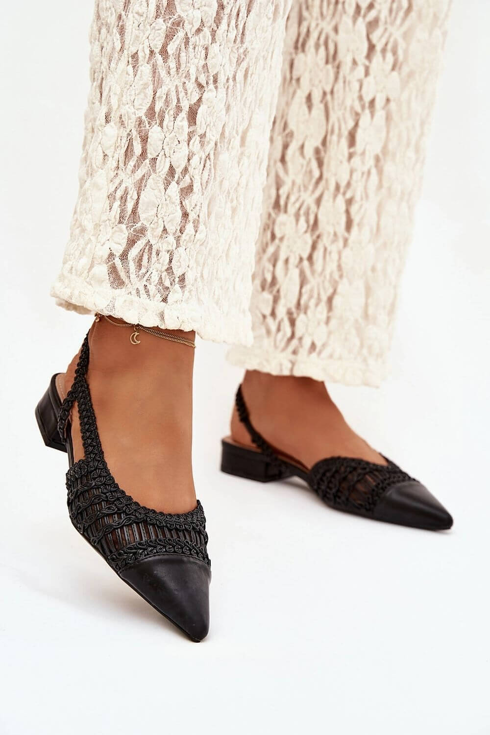 Schwarze spitze slingback sandalen für festliche anlässe odef fürs büro 