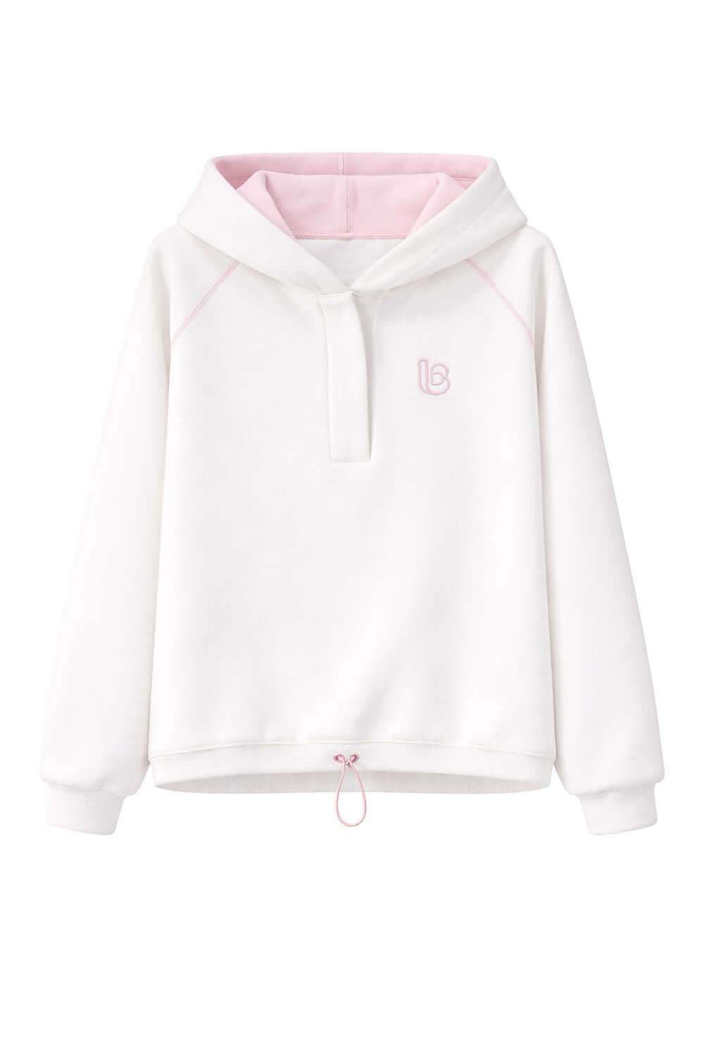  Oversize Damen Sweater mit Kapuze in Beige, rosa gefüttert – Lässiger Loungewear-Style