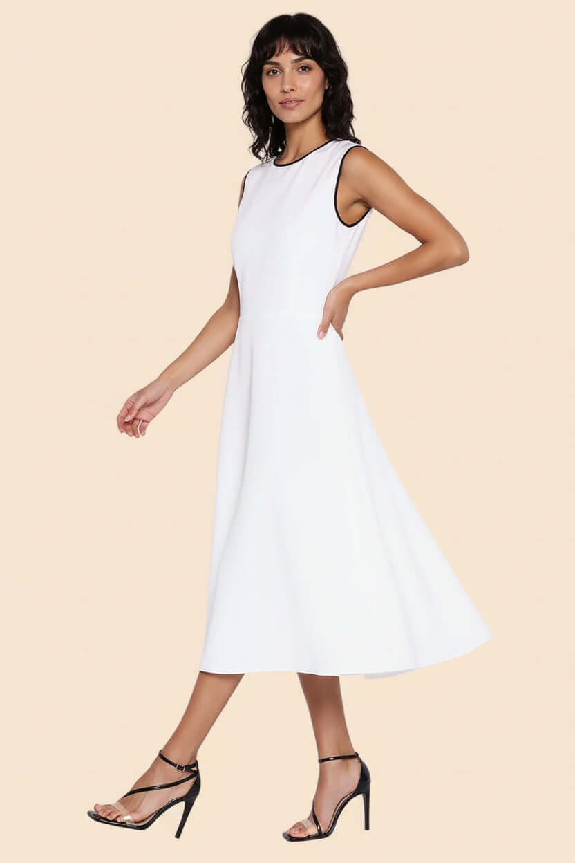 Nife Aura Midi-Kleid Beige A-Linie Vorderansicht