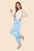 Weite hellblaue Damen-Stoffhose im Pariser Stil – Velora Lux Parisian Chic
