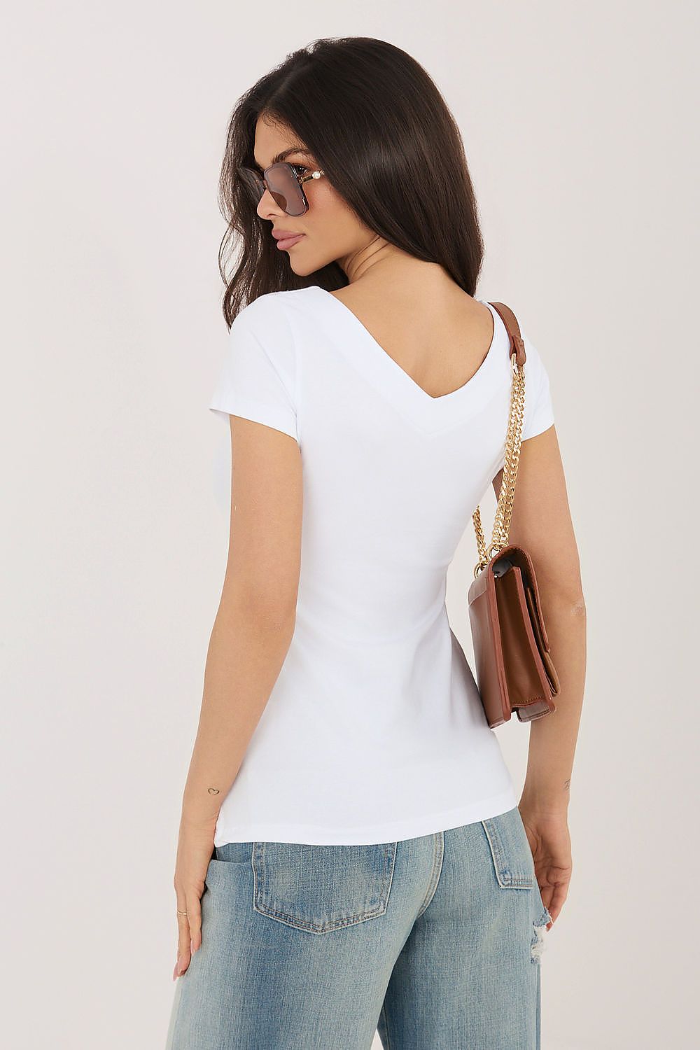 Elegantes weißes V-Neck Shirt Rue Paris für Business-Looks – Velora Lux