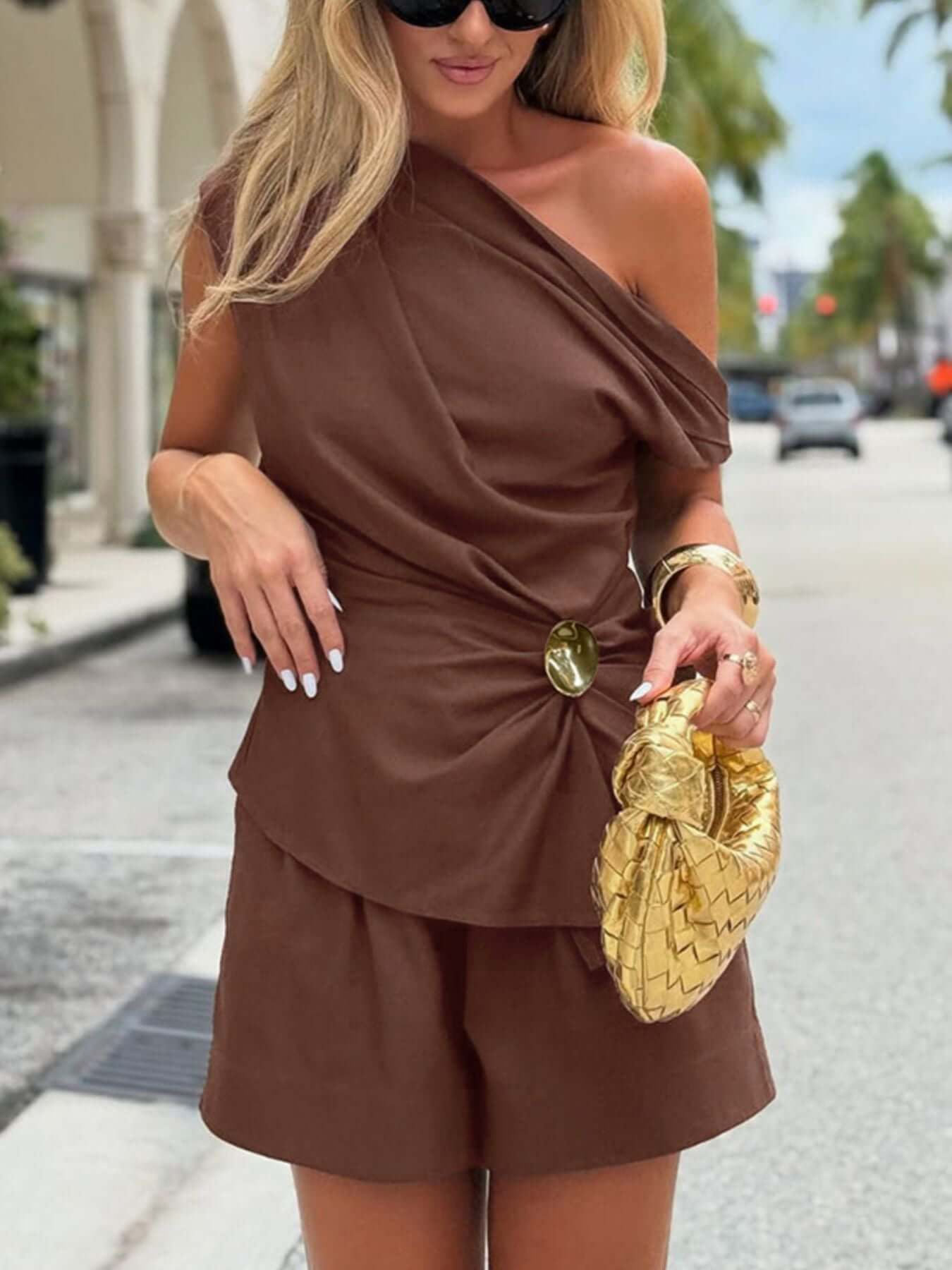 One-Shoulder Top and Shorts Set