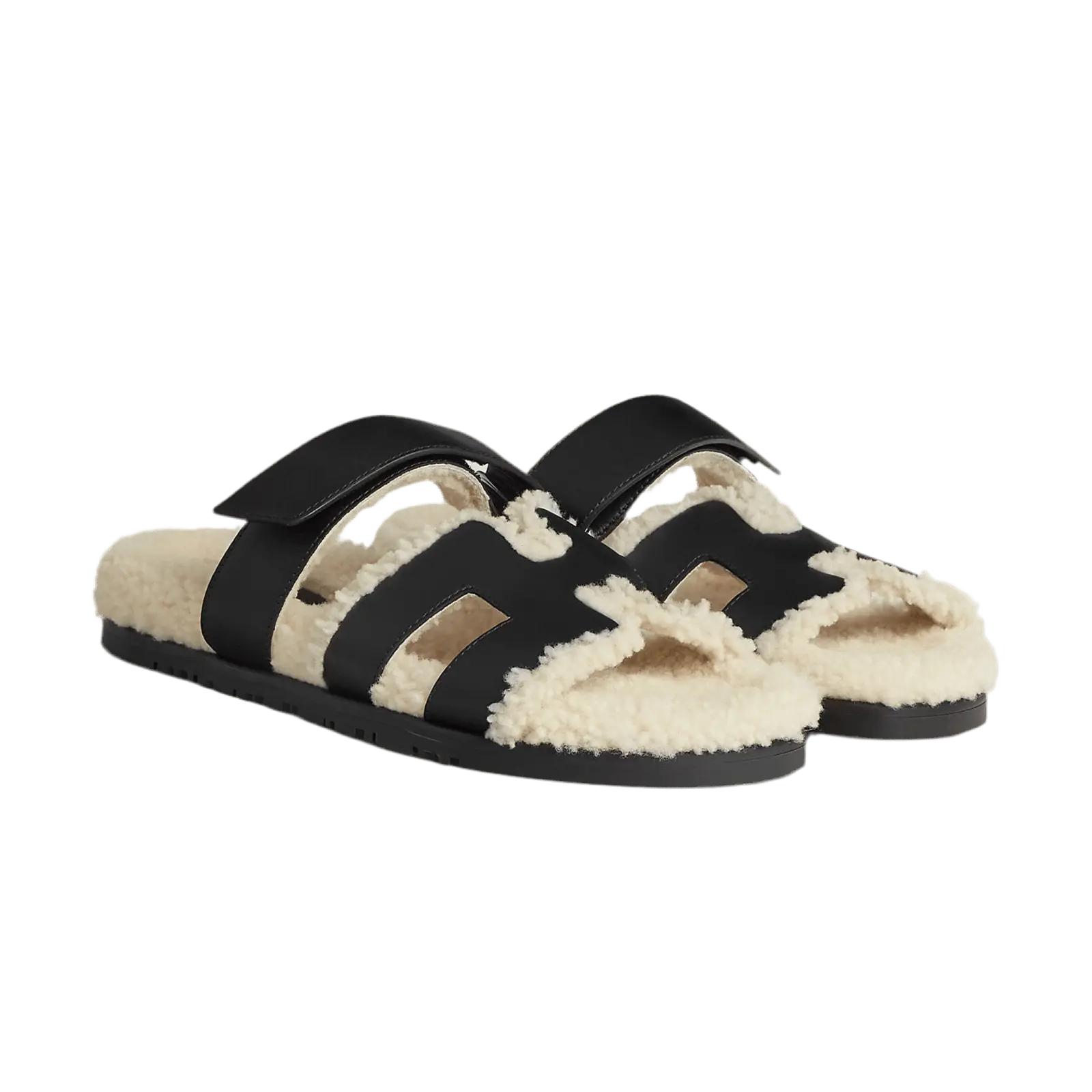 Luxus-Sandalen mit kontrastierendem weißem Sherpa-Futter für maximalen Komfort und Stil.“ velora Lux