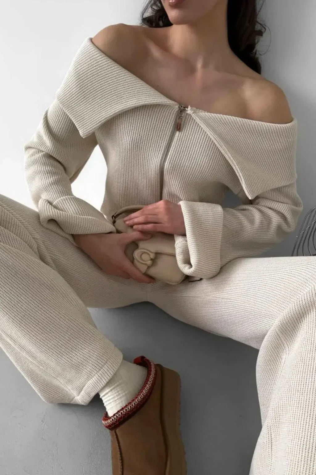 Off-Shoulder Knit Set