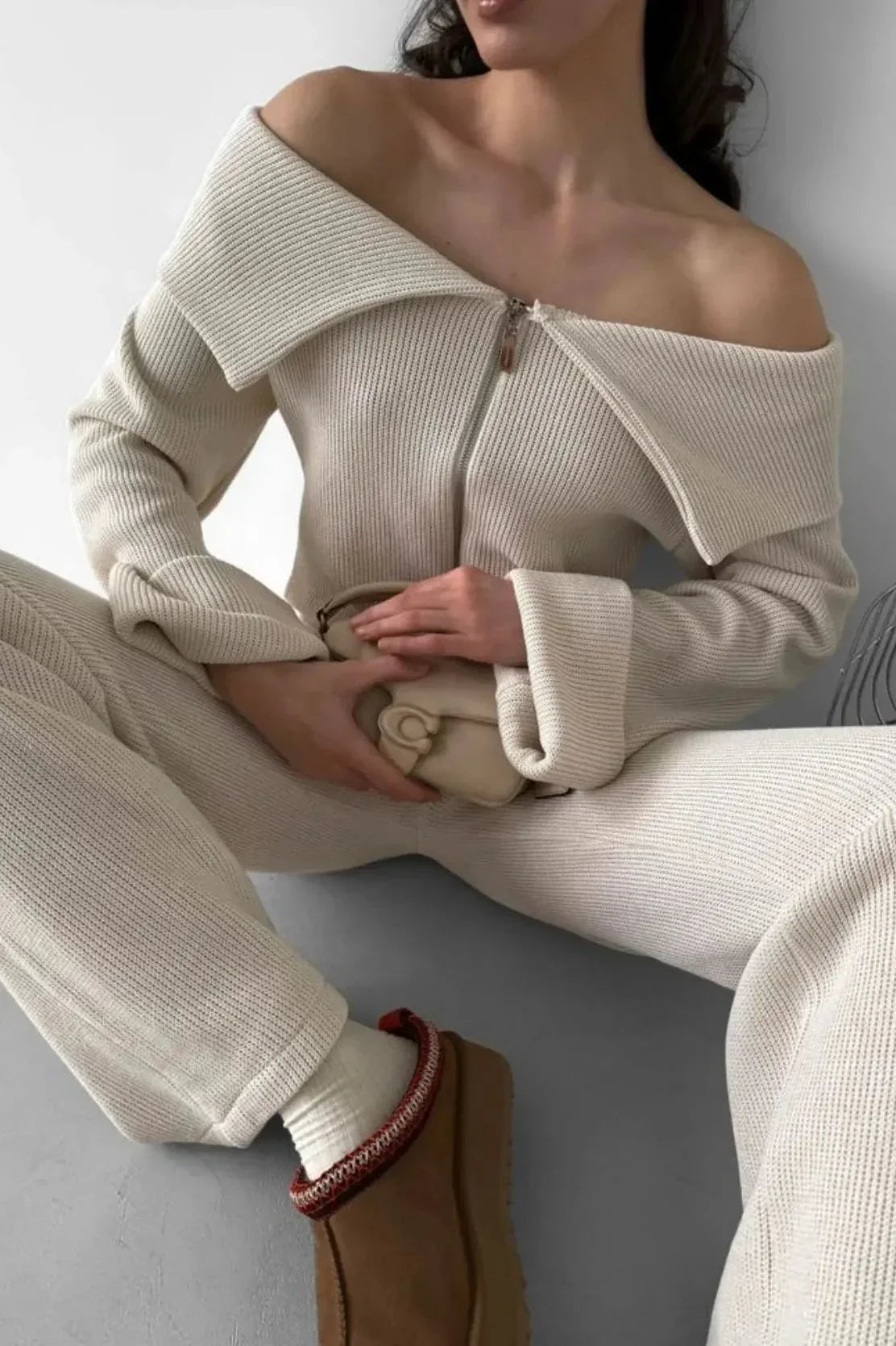 Off-Shoulder Knit Set