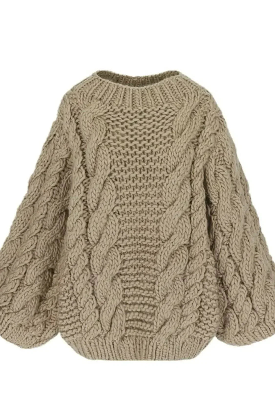 Velora Lux – Oversize-Strickpullover für Damen in Beige, grob gestricktes Zopfmuster mit weiten Ärmeln für einen gemütlichen Look. 

